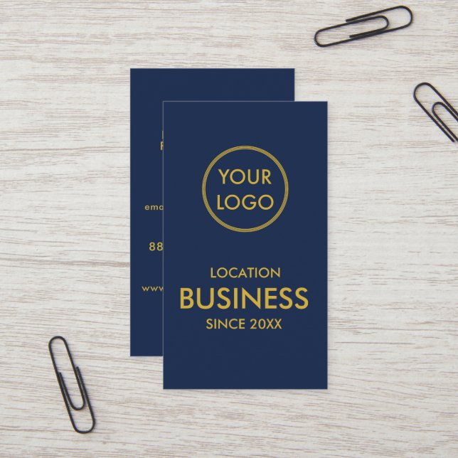 Simple Modern Minimalist Gold Business Logo Navy Business Card (Front/Back In Situ)