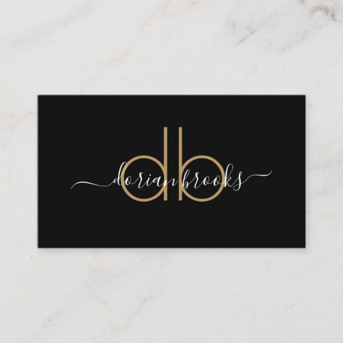 Simple Modern Minimalist Gold Monogram Black Business Card