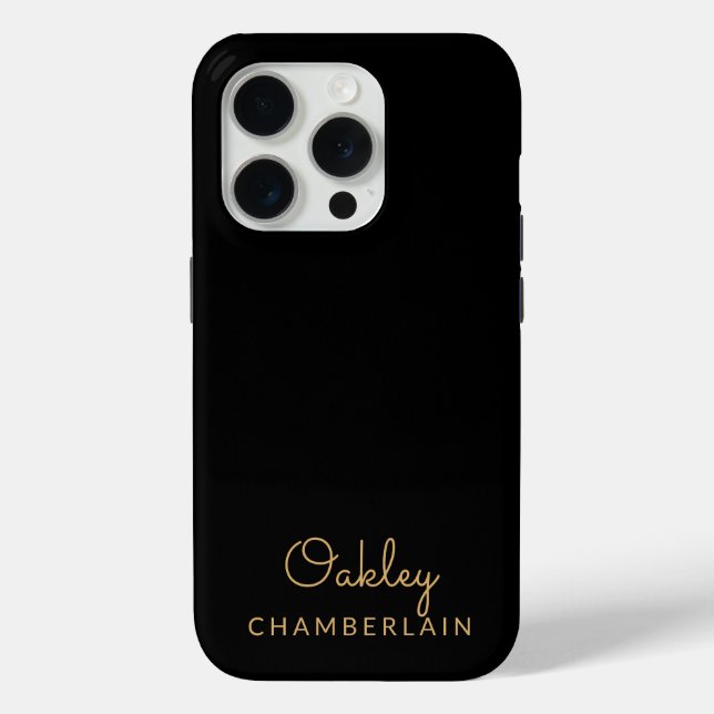 Simple Modern Minimalist Gold Name Black Case-Mate iPhone Case (Back)