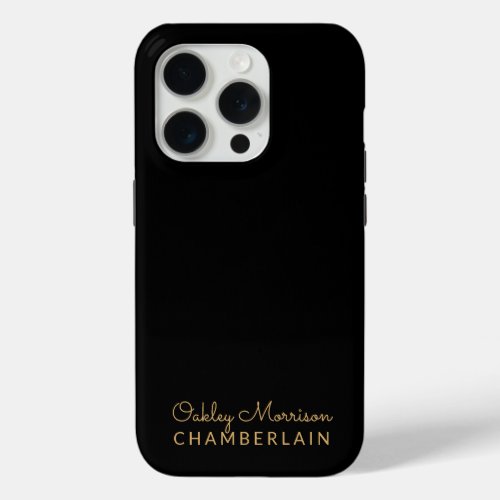 Simple Modern Minimalist Gold Name Black iPhone 15 Pro Case