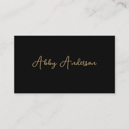 Simple Modern Minimalist Gold Script  Black Business Card