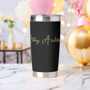 Simple Modern Minimalist Gold Script   Black Insulated Tumbler