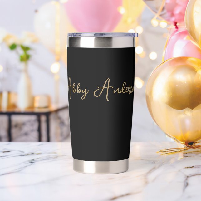 Simple Modern Minimalist Gold Script | Black Insulated Tumbler (Bachelor Party)