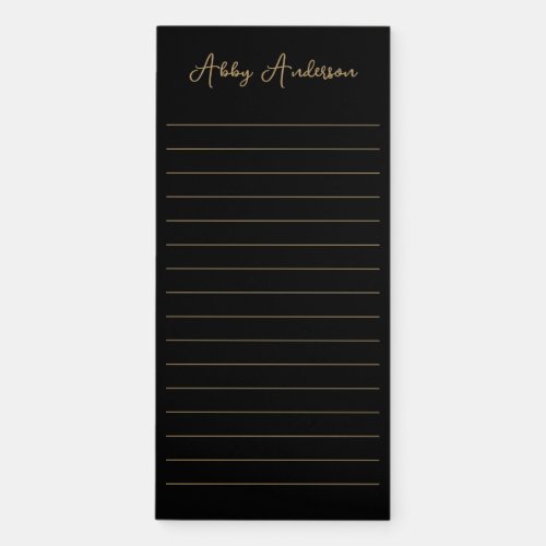 Simple Modern Minimalist Gold Script  Black Magnetic Notepad