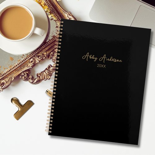 Simple Modern Minimalist Gold Script  Black Planner