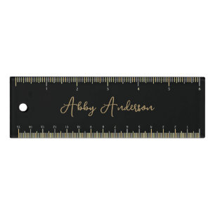 Simple Modern Minimalist Gold Script Black Ruler