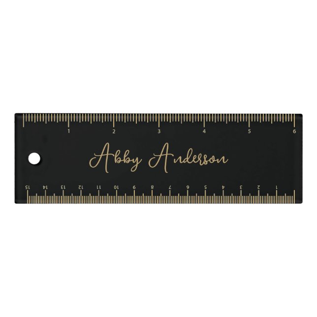 Simple Modern Minimalist Gold Script | Black Ruler (Front)