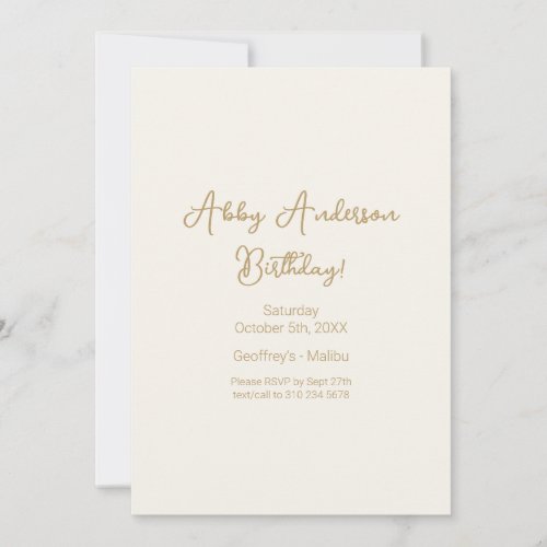 Simple Modern Minimalist Gold Script  Off White Invitation