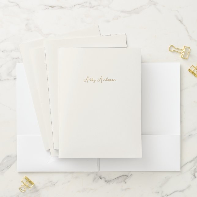 Simple Modern Minimalist Gold Script | Off White Pocket Folder (In Situ)