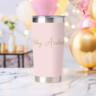 Simple Modern Minimalist Gold Script Pink Insulated Tumbler