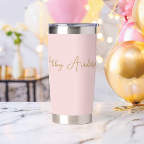 Simple Modern Minimalist Gold Script  Pink Insulated Tumbler