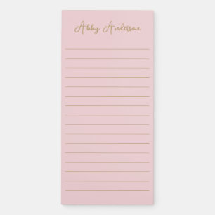 Simple Modern Minimalist Gold Script Pink Magnetic Notepad