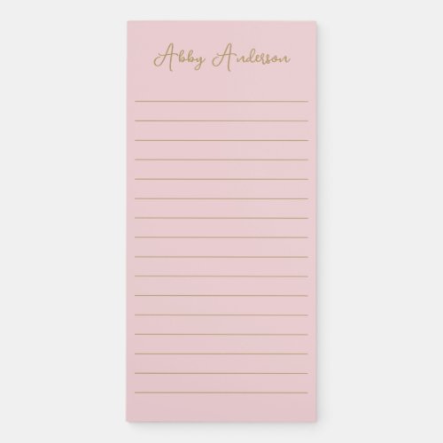 Simple Modern Minimalist Gold Script  Pink Magnetic Notepad