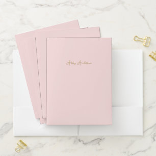 Simple Modern Minimalist Gold Script   Pink Pocket Folder