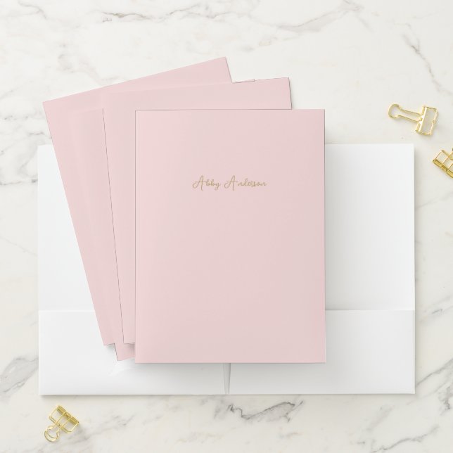 Simple Modern Minimalist Gold Script | Pink Pocket Folder (In Situ)