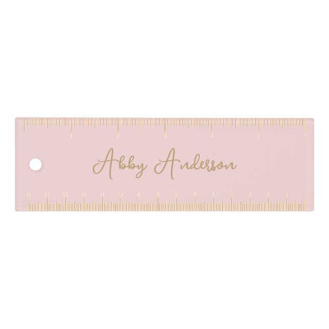 Simple Modern Minimalist Gold Script | Pink Ruler (Front)