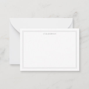Simple Modern Minimalist Gray Two Border Monogram Note Card