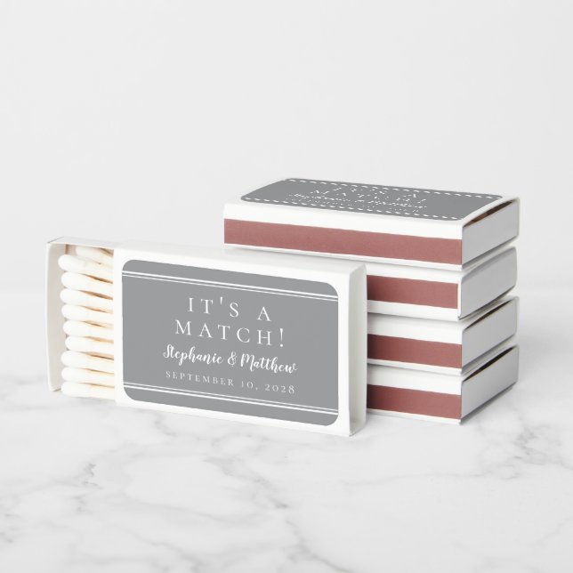 Simple Modern Minimalist Gray Wedding Favor  Matchboxes (Stacked)