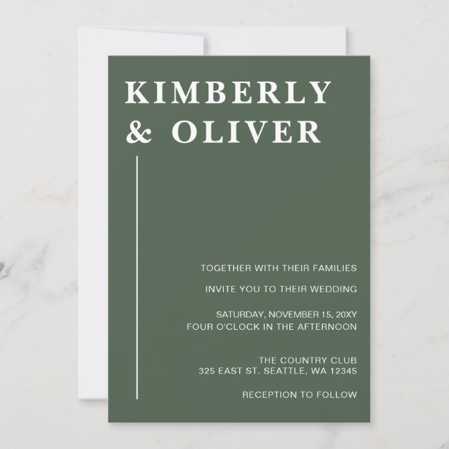 Simple Modern Minimalist Green Wedding Invitation (Front)