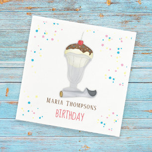 Simple Modern Minimalist Ice Cream Birthday Cute Napkins