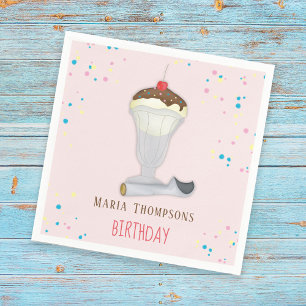 Simple Modern Minimalist Ice Cream Birthday Pink Napkins