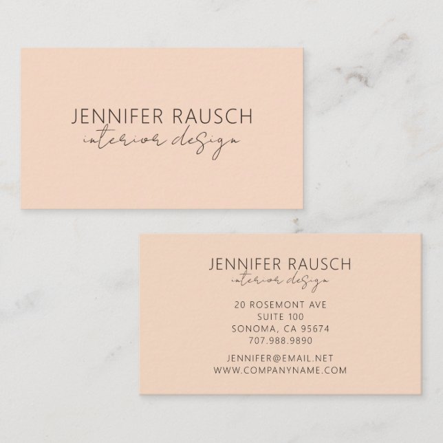 Simple Modern Minimalist Interior Designer Peach Business Card (Front/Back)