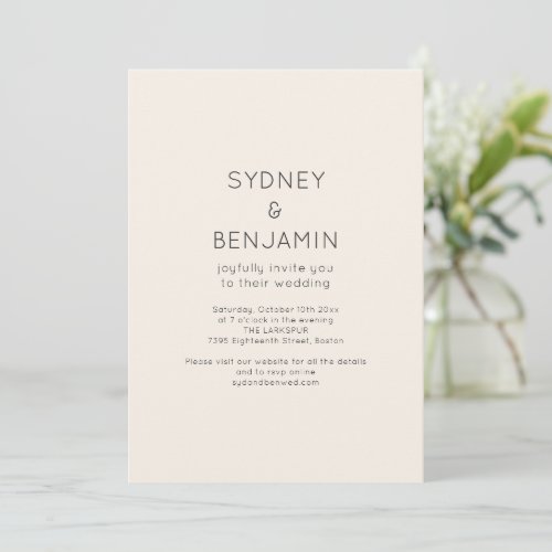 Simple Modern Minimalist Ivory Custom Wedding Invitation