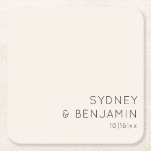 Simple Modern Minimalist Ivory Custom Wedding Square Paper Coaster