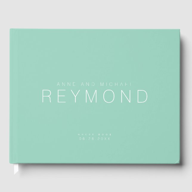 Simple Modern Minimalist light-teal Wedding Guest Book (Front)