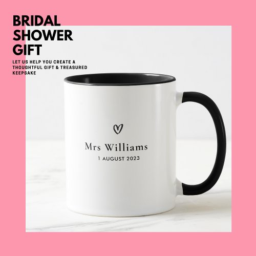 Simple Modern Minimalist Love Heart Mrs Bride Mug