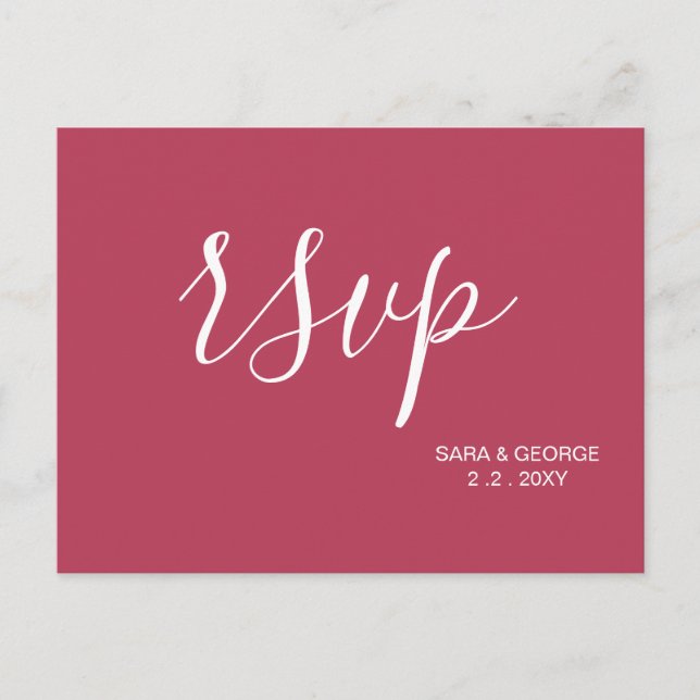 Simple  Modern Minimalist Magenta RSVP Invitation Postcard (Front)