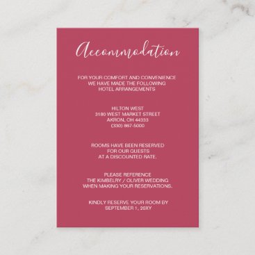 Simple  Modern Minimalist Magenta Wedding Enclosure Card