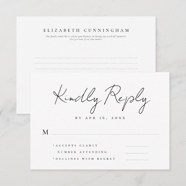 Simple Modern Minimalist Memories Memorial Reply RSVP Card (Front/Back)