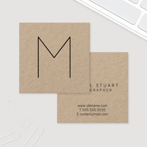 Simple Modern Minimalist Monogram Kraft Paper Square Business Card