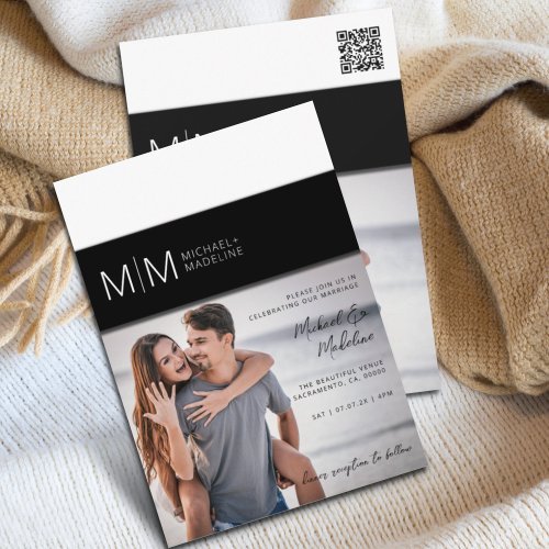 Simple Modern Minimalist Monogram Photo Wedding Invitation