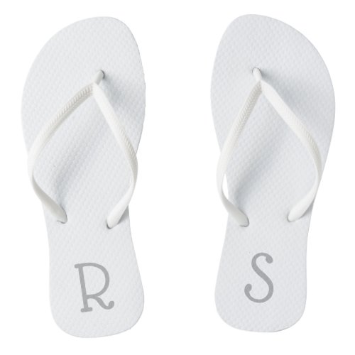 Simple Modern Minimalist Monogram Plain Grey White Flip Flops