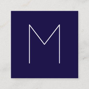 Simple Modern Minimalist Navy Blue Monogram Square Business Card