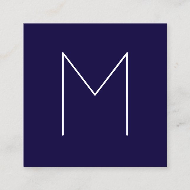 Simple Modern Minimalist Navy Blue Monogram Square Business Card (Front)