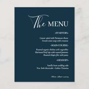 Simple Modern Minimalist Navy Blue Wedding Menu Flyer