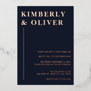 Simple Modern Minimalist Navy Wedding Foil Invitation