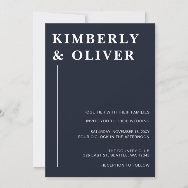 Simple Modern Minimalist Navy Wedding Invitation (Front)