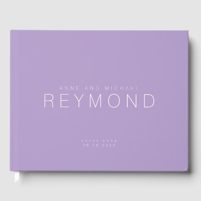 Simple Modern Minimalist pale-purple Wedding Guest Book (Front)