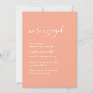 Simple Modern Minimalist Peach Engagement Party Invitation