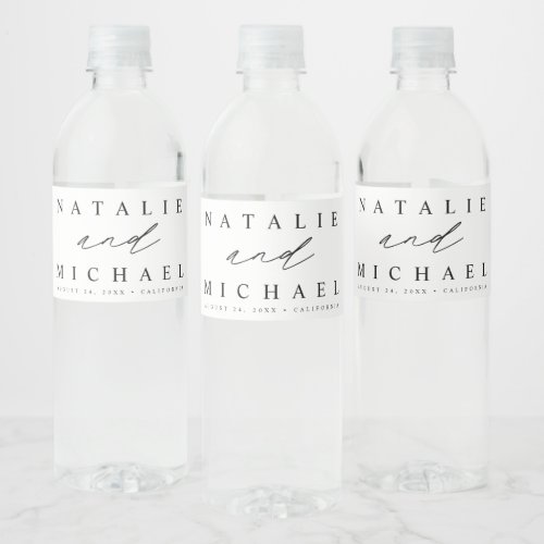 Simple Modern Minimalist Personalized Wedding Water Bottle Label