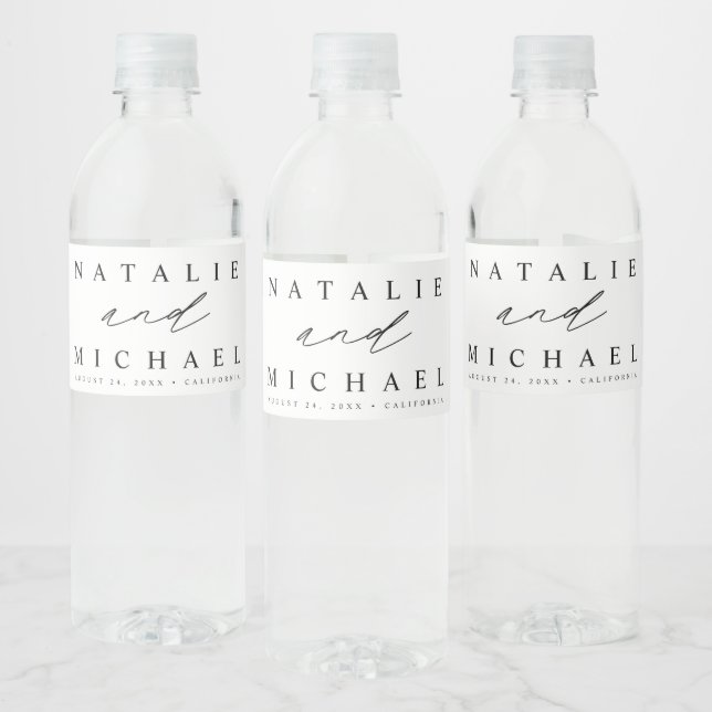 Simple Modern Minimalist Personalized Wedding Water Bottle Label (Bottles)