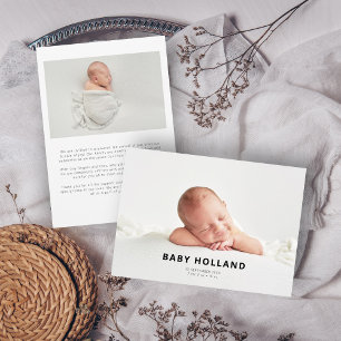 Simple Modern Minimalist Photo Baby Announcement