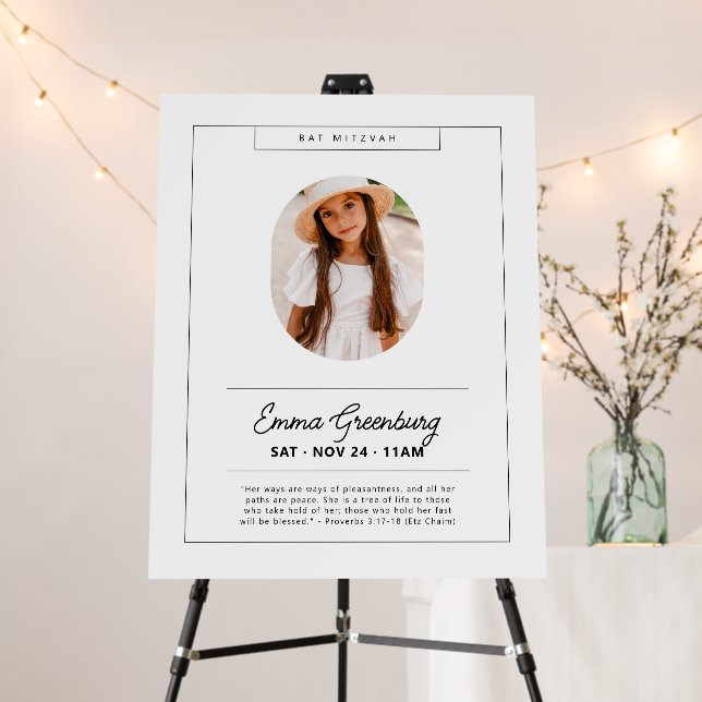 Simple Modern Minimalist Photo Bat Mitzvah Foam Board (In Situ (Stand))