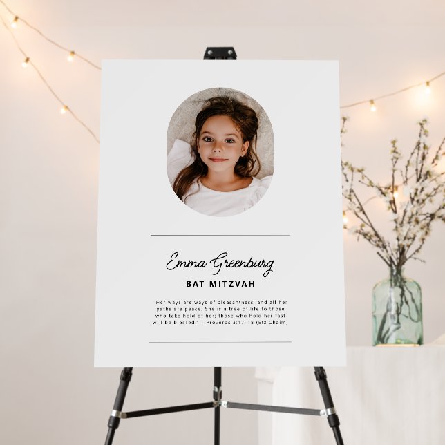 Simple Modern Minimalist Photo Bat Mitzvah Foam Board (In Situ (Stand))