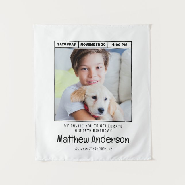 Simple Modern Minimalist Photo Birthday Party Tapestry (Front)