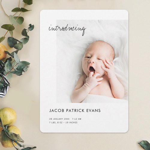 Simple Modern Minimalist Photo Boy or Girl Birth Announcement